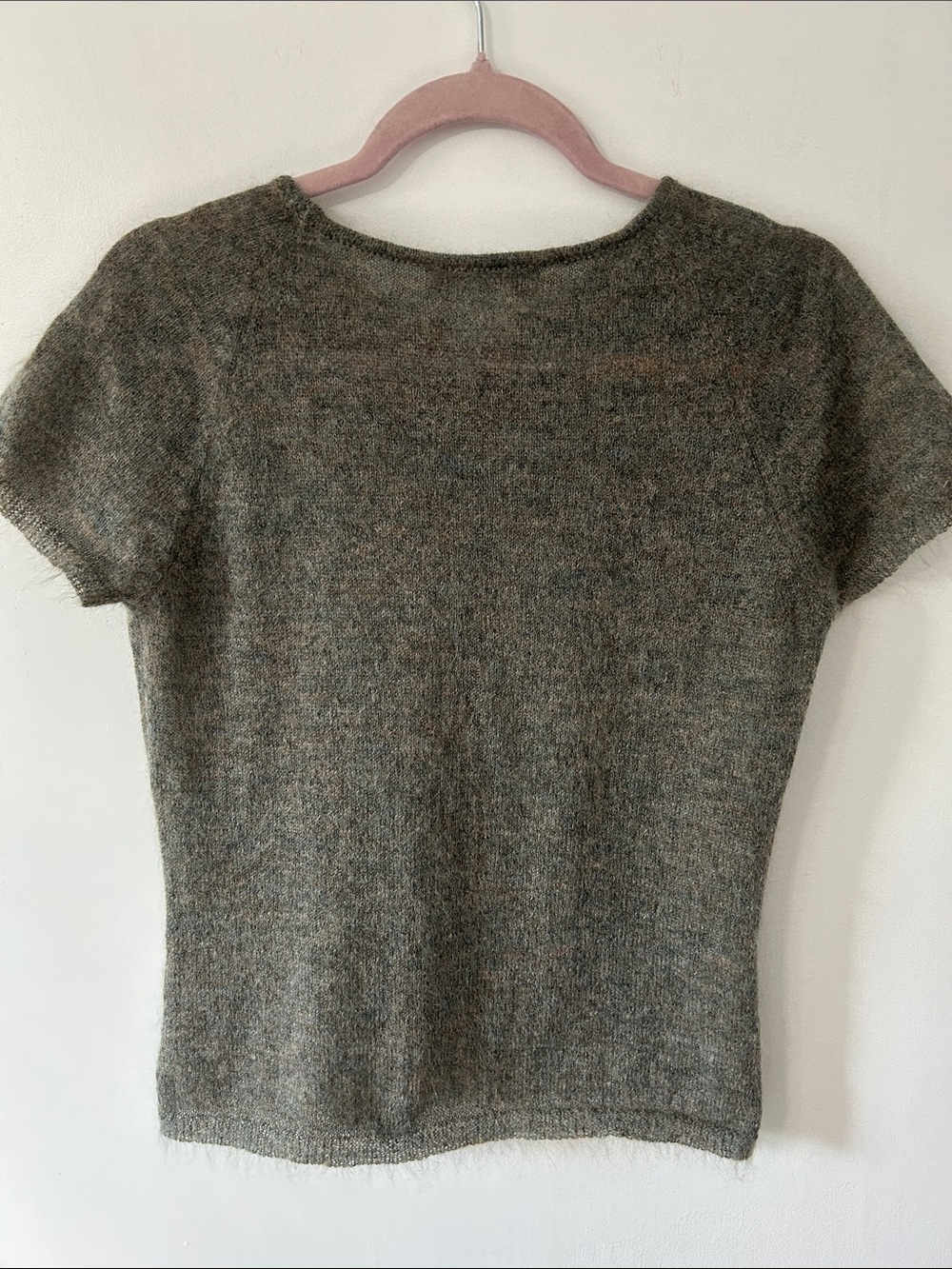 Jaeger Kid Mohair Blend Sweater Heather Olive Soft Airy Knit Crewneck Medium - Picture 5 of 16